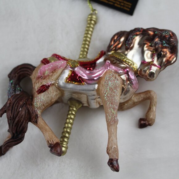 Robert Stanley Carousel Horse Christmas Ornament Glitter Brown Pink 5" NWT - Picture 3 of 3